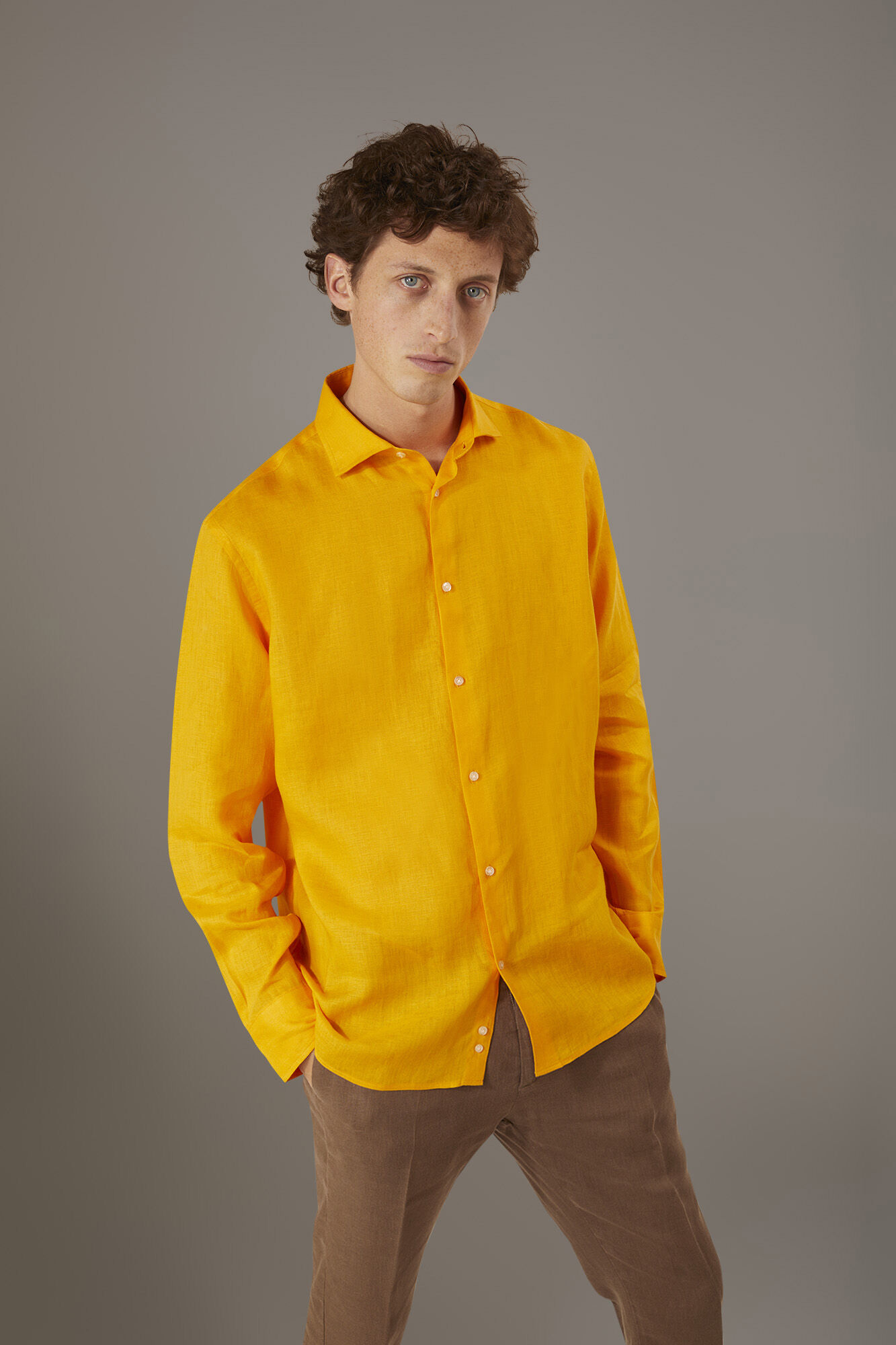 Doppelganger - Camicia casual collo francese comfort fit 100% lino