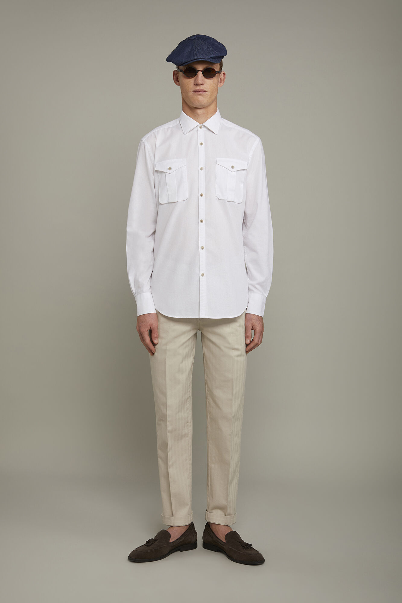 Doppelganger - Camicia casual uomo collo classico 100% cotone tessuto denim comfort fit