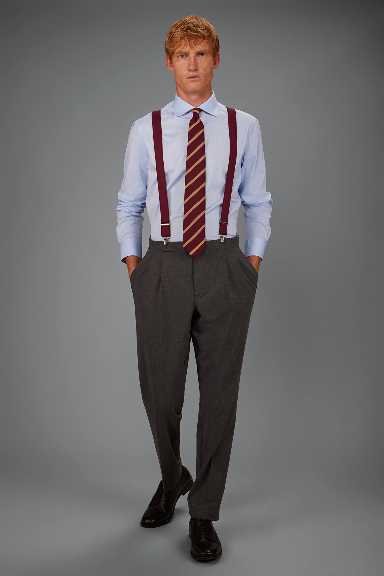 Doppelganger - Camicia classica collo francese uomo 100% cotone tinta unita fiammato