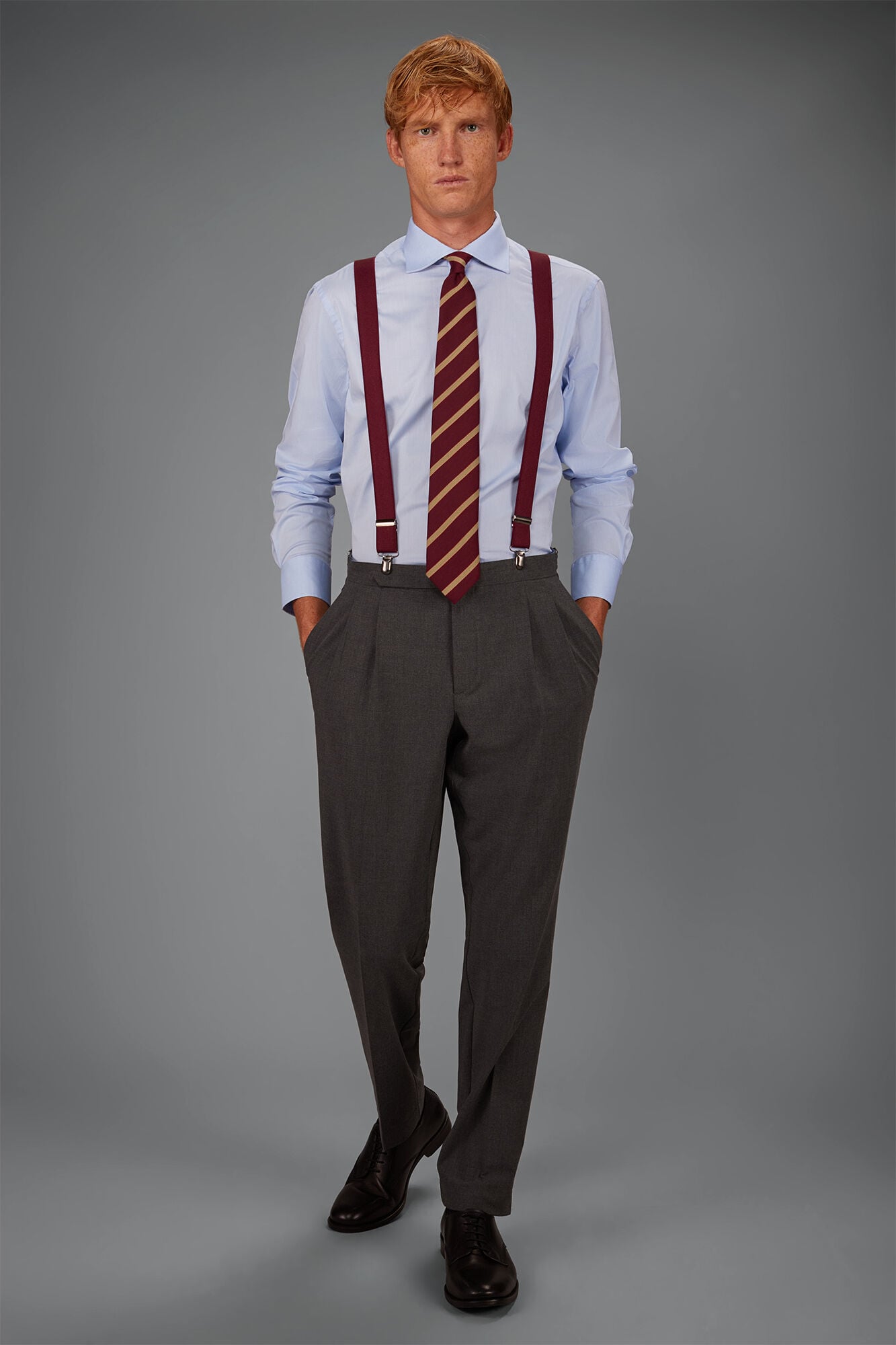 Doppelganger - Camicia classica collo francese uomo 100% cotone tinta unita fiammato