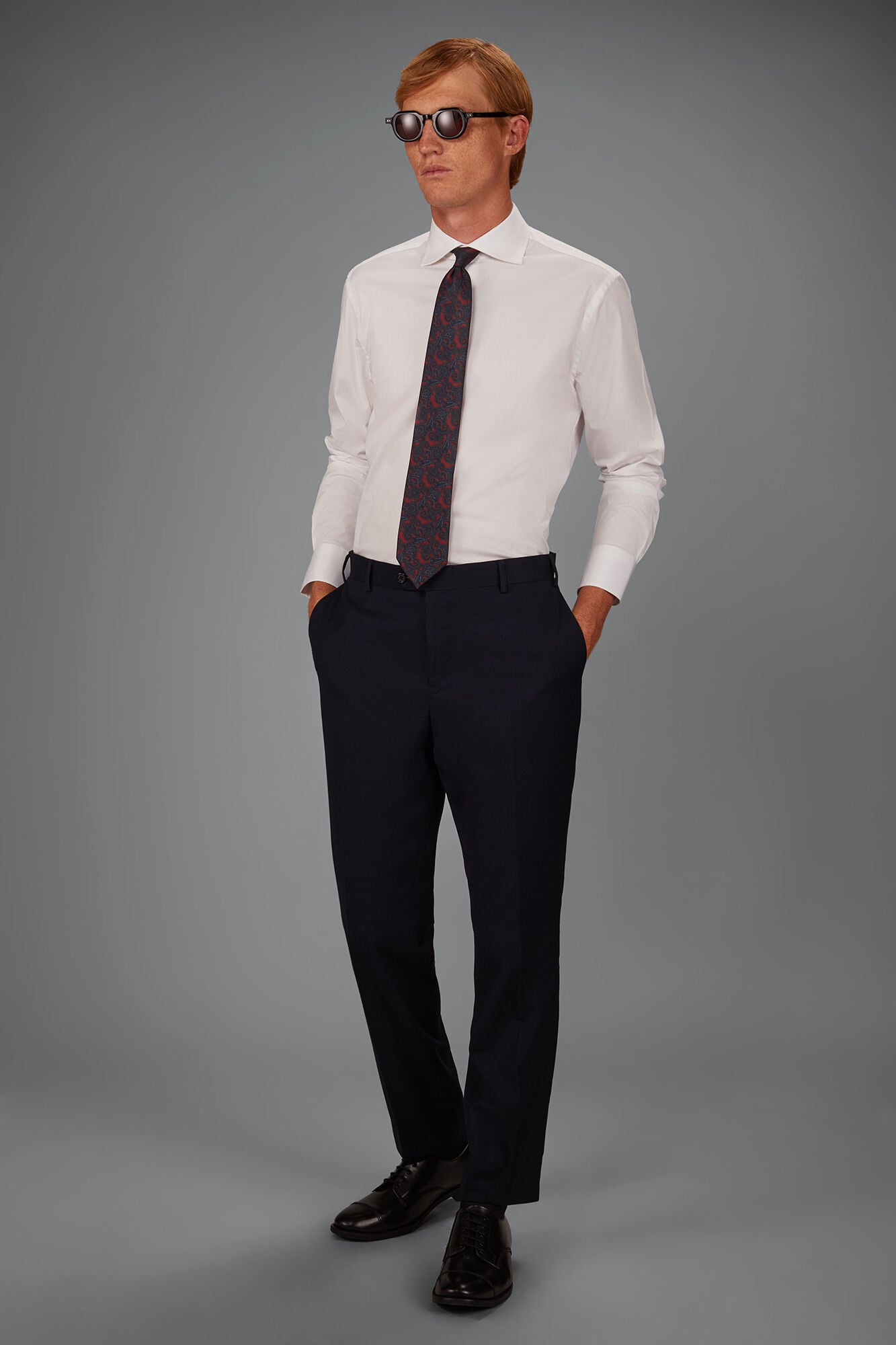Doppelganger - Camicia classica collo francese uomo 100% cotone tinta unita fiammato