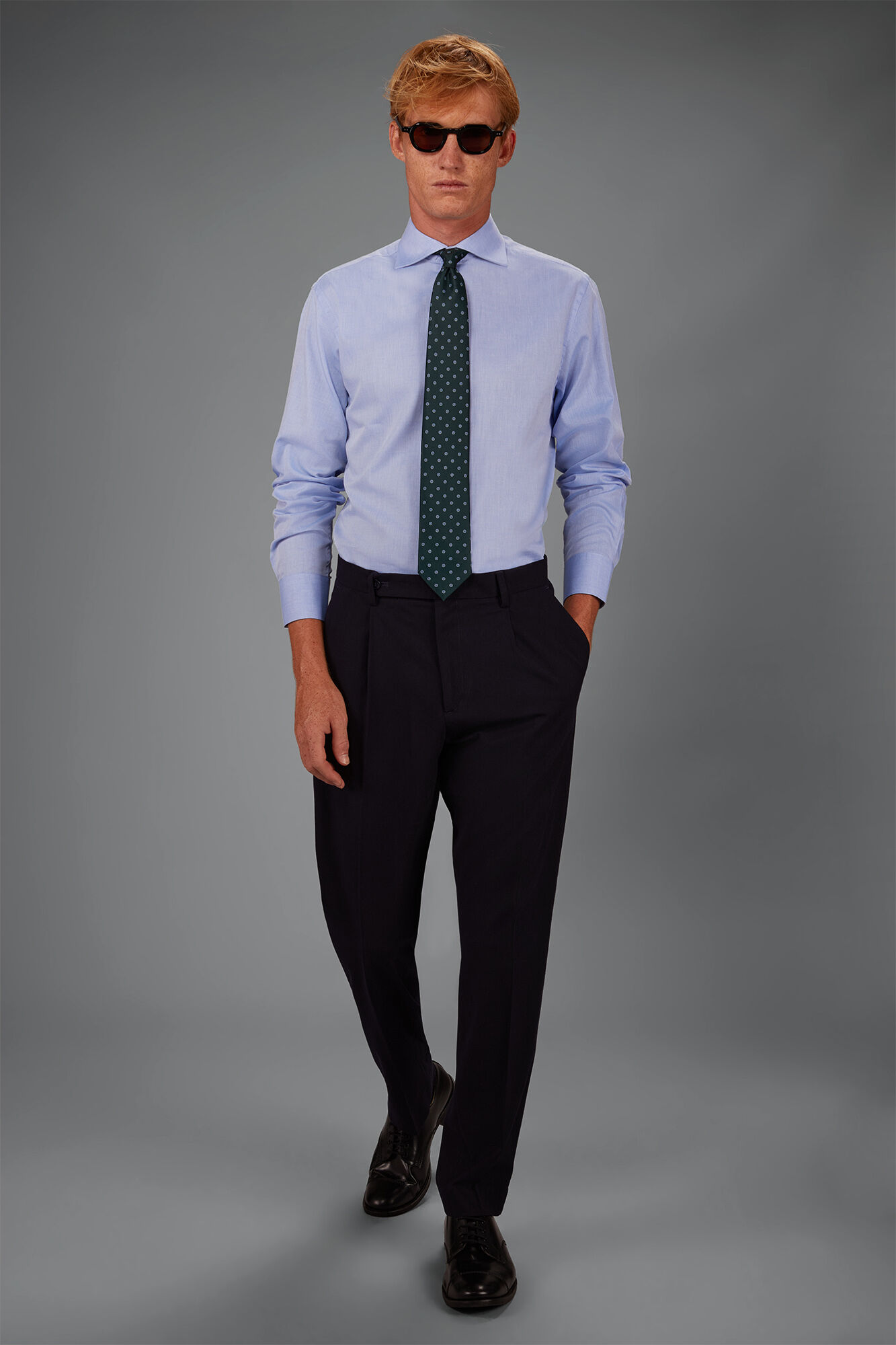 Doppelganger - Camicia classica uomo 100% cotone collo francese tinta unita twill