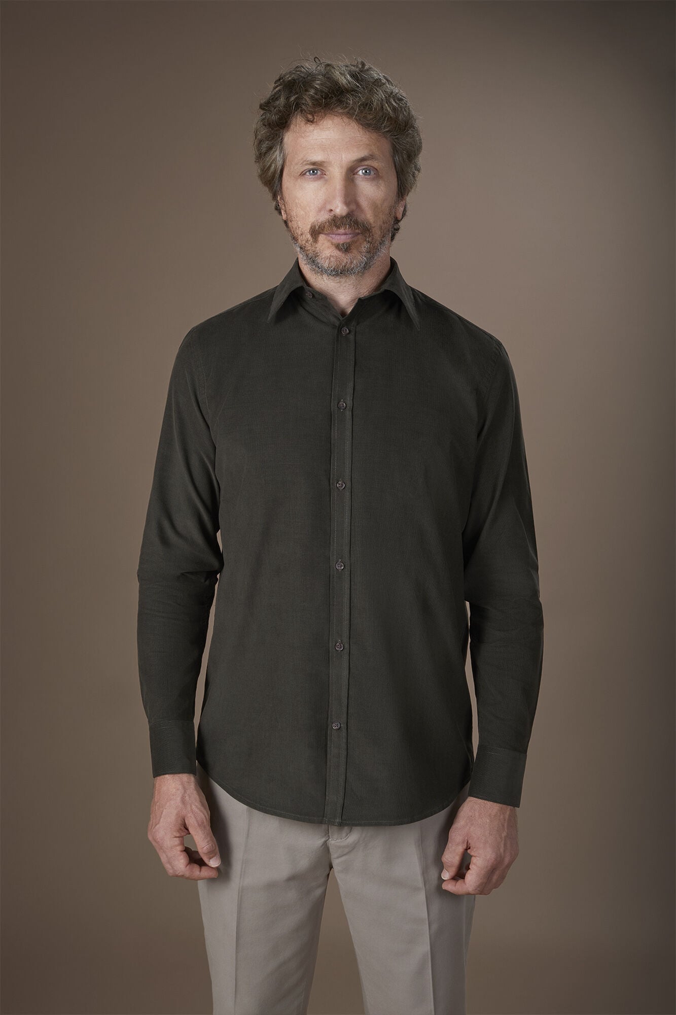 Doppelganger - Camicia uomo casual 100% cotone tessuto velluto 1000 righe tinta unita