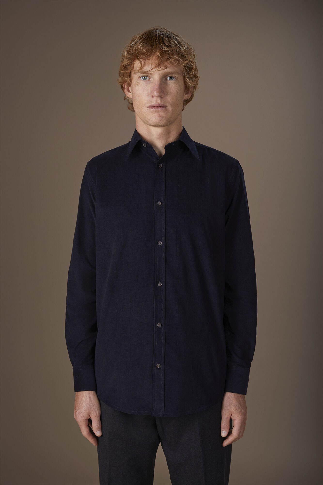 Doppelganger - Camicia uomo casual 100% cotone tessuto velluto 1000 righe tinta unita