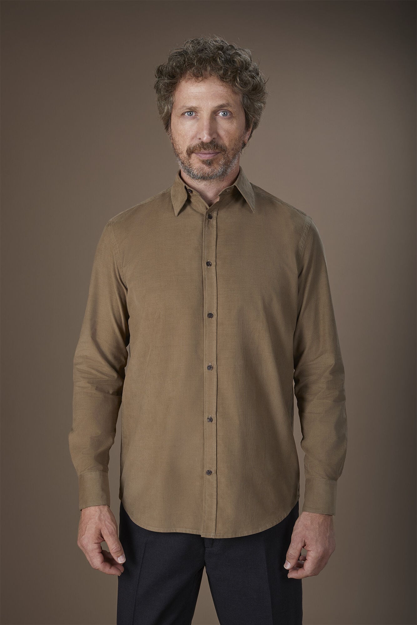 Doppelganger - Camicia uomo casual 100% cotone tessuto velluto 1000 righe tinta unita