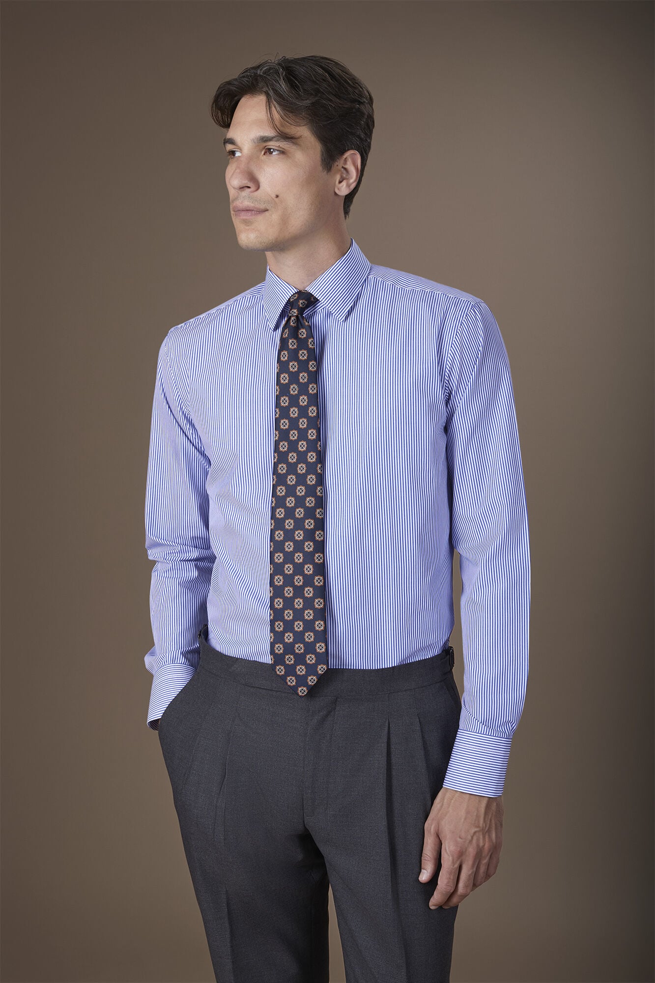 Doppelganger - Camicia uomo con collo classico in 100% cotone rigato