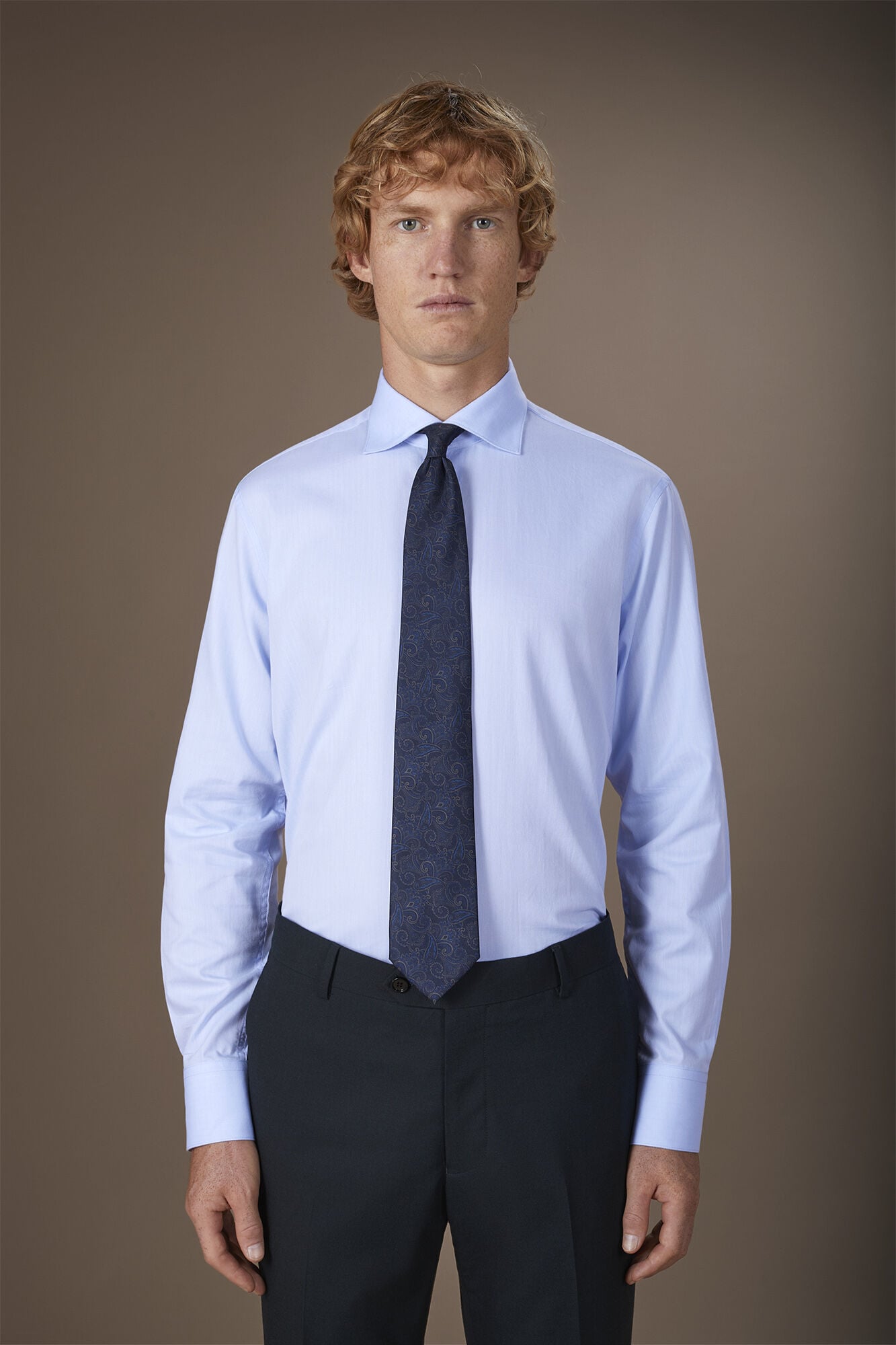 Doppelganger - Camicia uomo con collo francese e tessuto 100% cotone herringbone