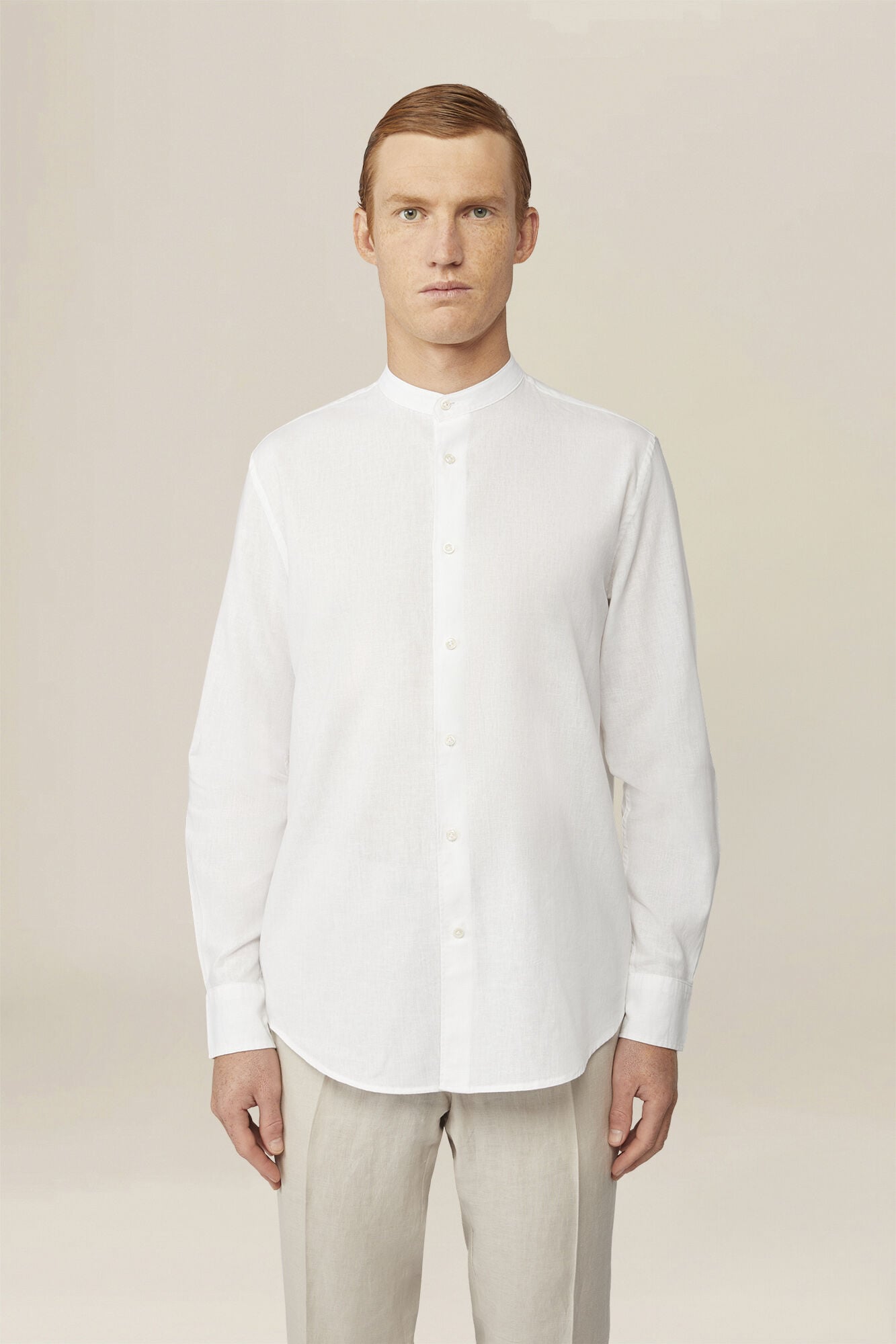 Doppelganger - Camicia uomo in misto lino cotone e collo alla coreana