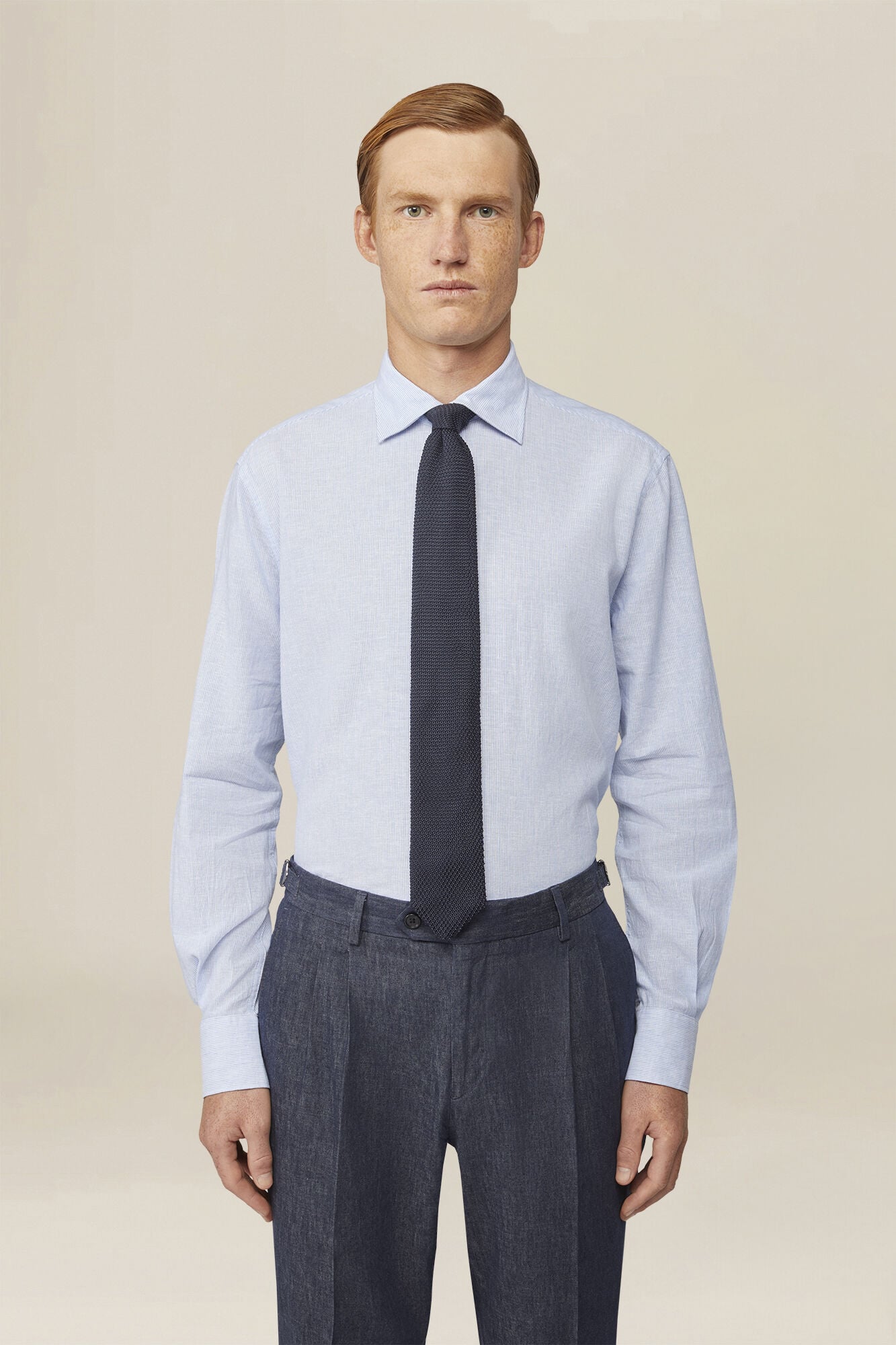 Doppelganger - Camicia uomo misto lino cotone righe sottili