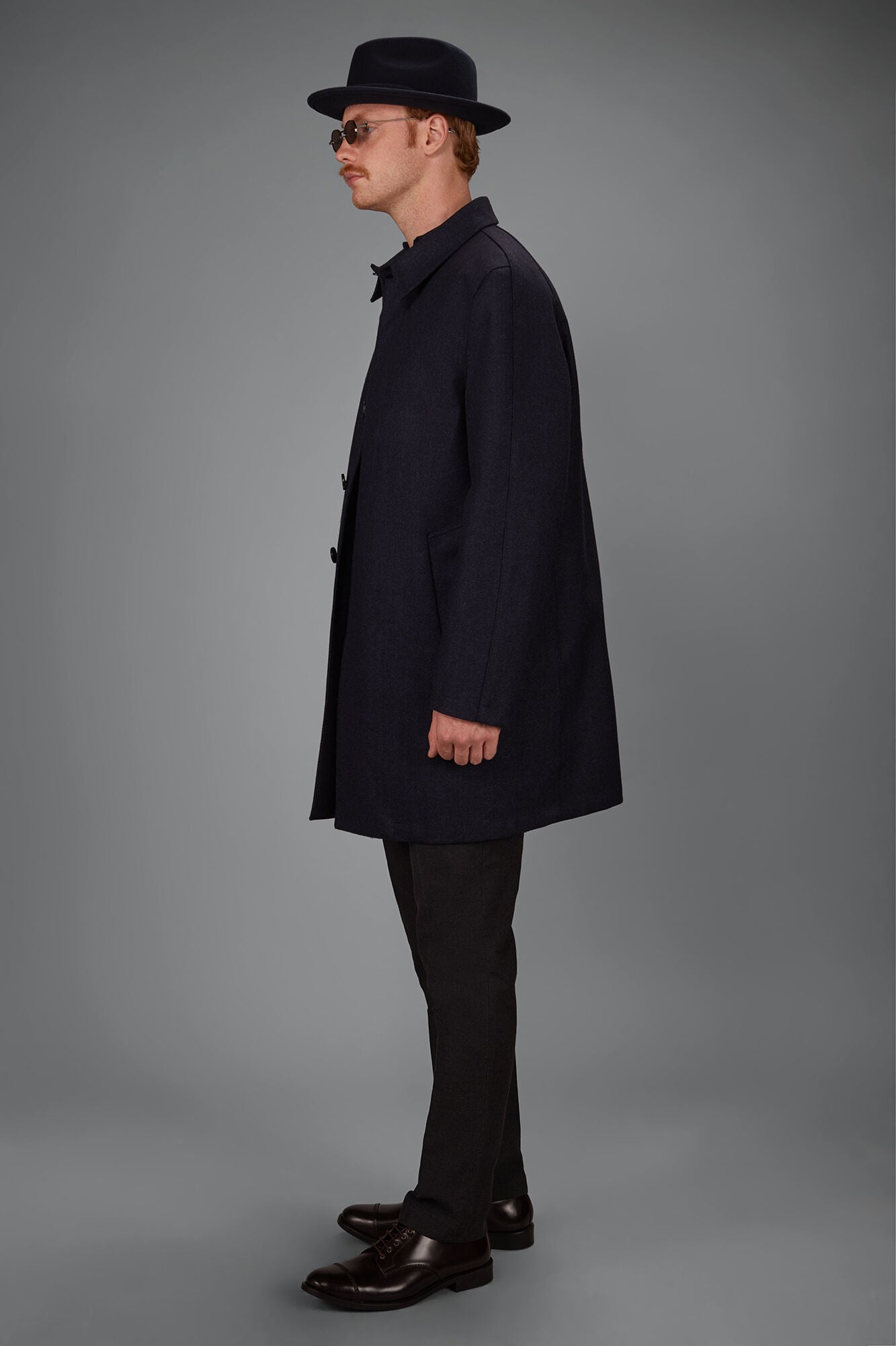 Doppelganger - Cappotto uomo con collo loden in misto lana e disegno herringbone regular fit