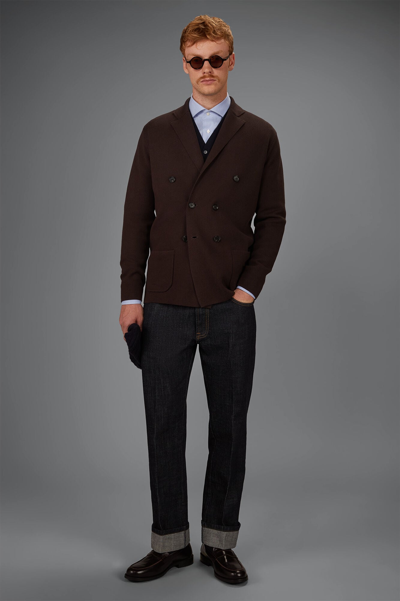 Doppelganger - Cardigan uomo doppiopetto in maglia Punto milano 100% cotone regular fit