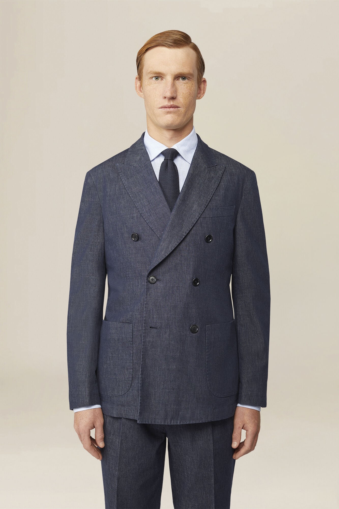 Doppelganger - Giacca uomo doppiopetto sfoderata tessuto misto lino e cotone chambray Doppelganger - Giacca uomo doppiopetto sfoderata tessuto misto lino e cotone chambray