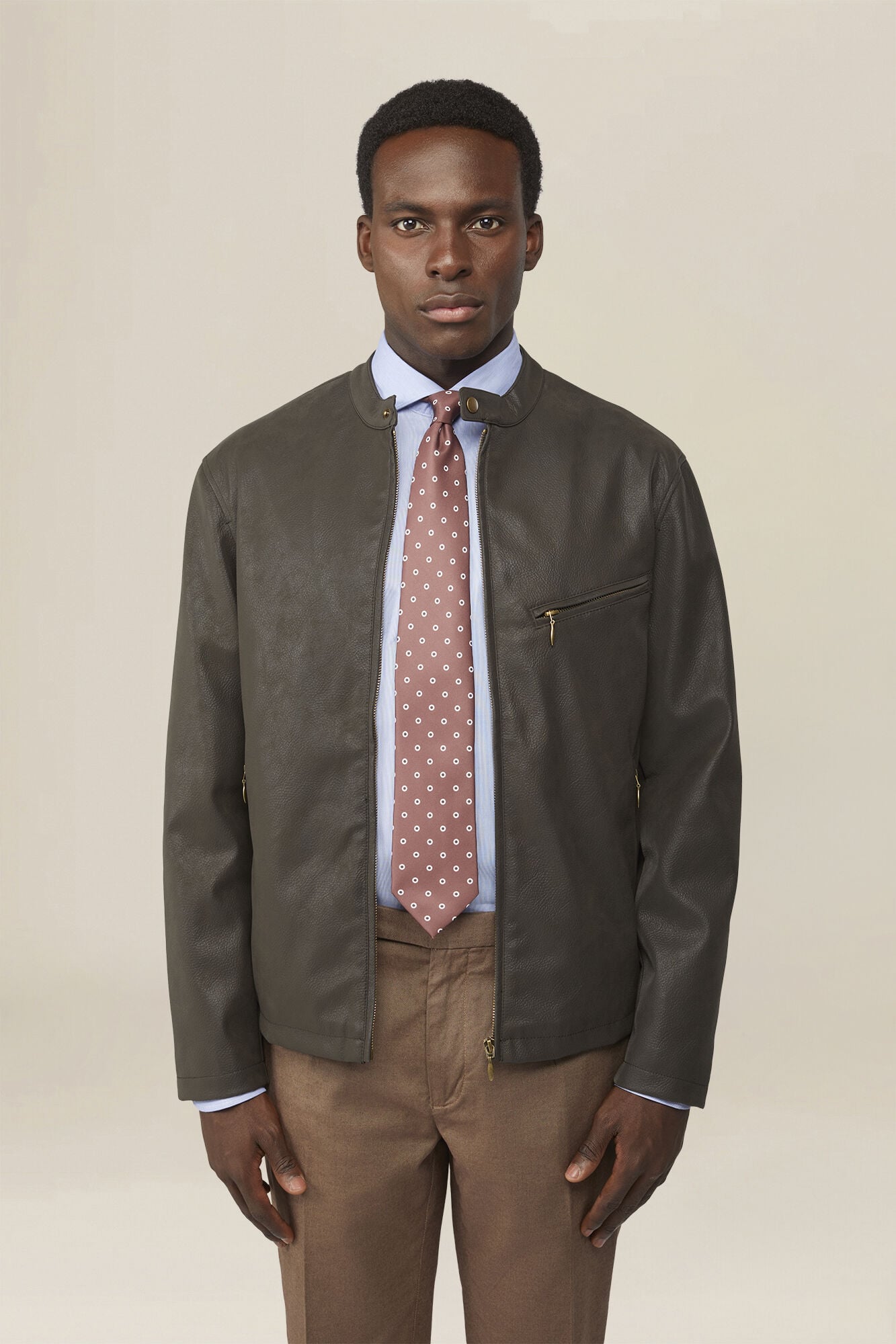 Doppelganger - Giubbino uomo in eco-pelle foderato collo alla coreana