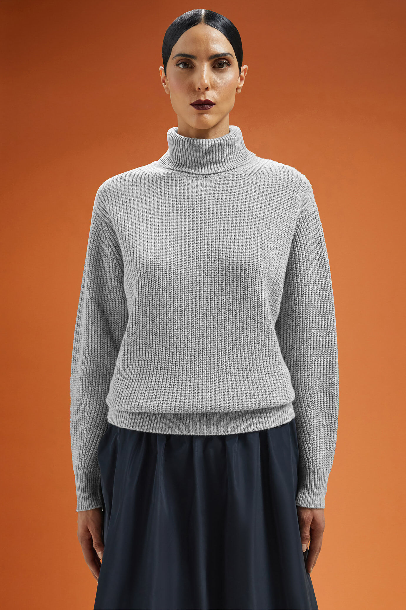 Doppelganger - Maglia donna a collo alto in costa inglese regular fit