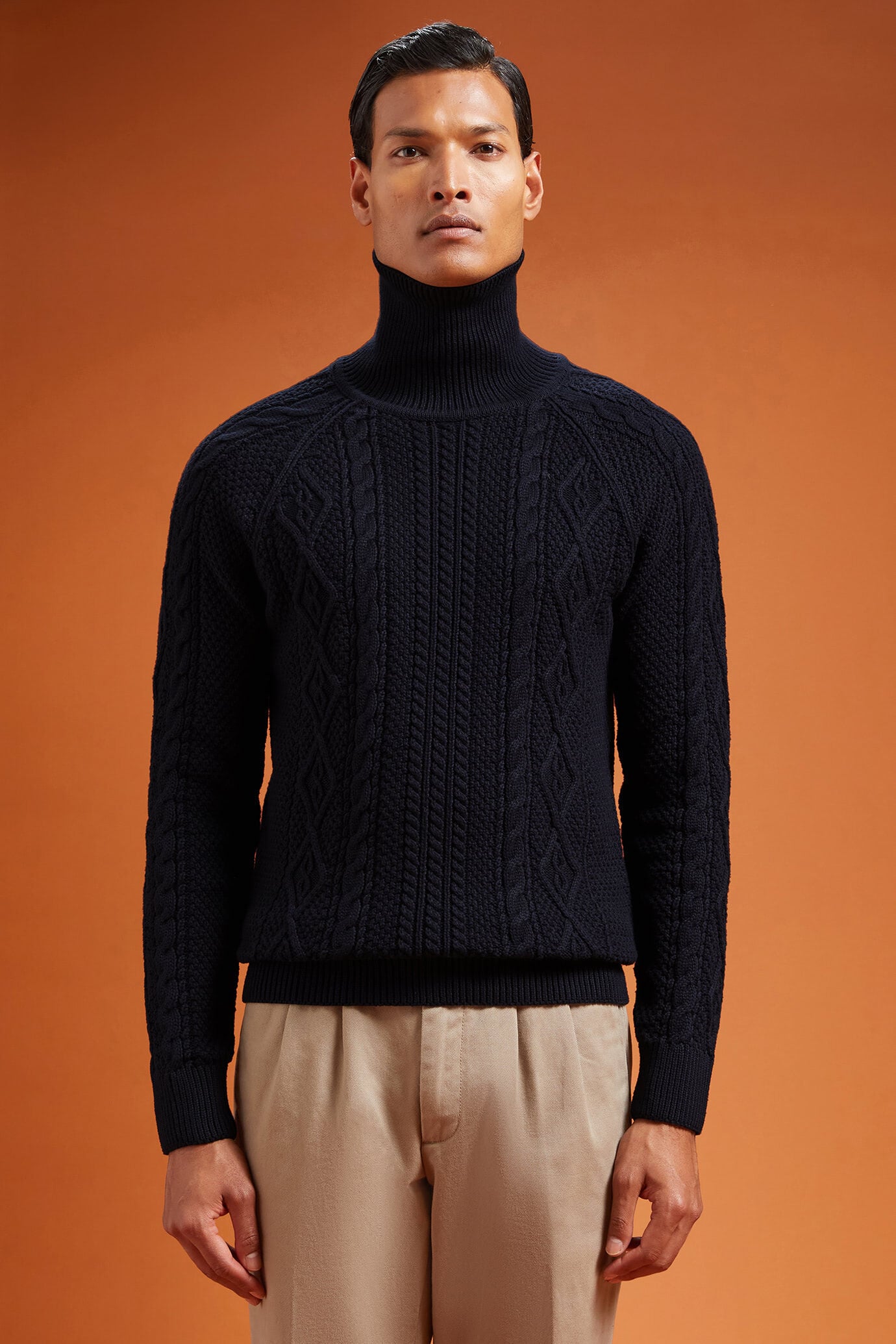 Doppelganger - Maglia uomo collo alto 100% cotone lavorazione intrecciata regular fit