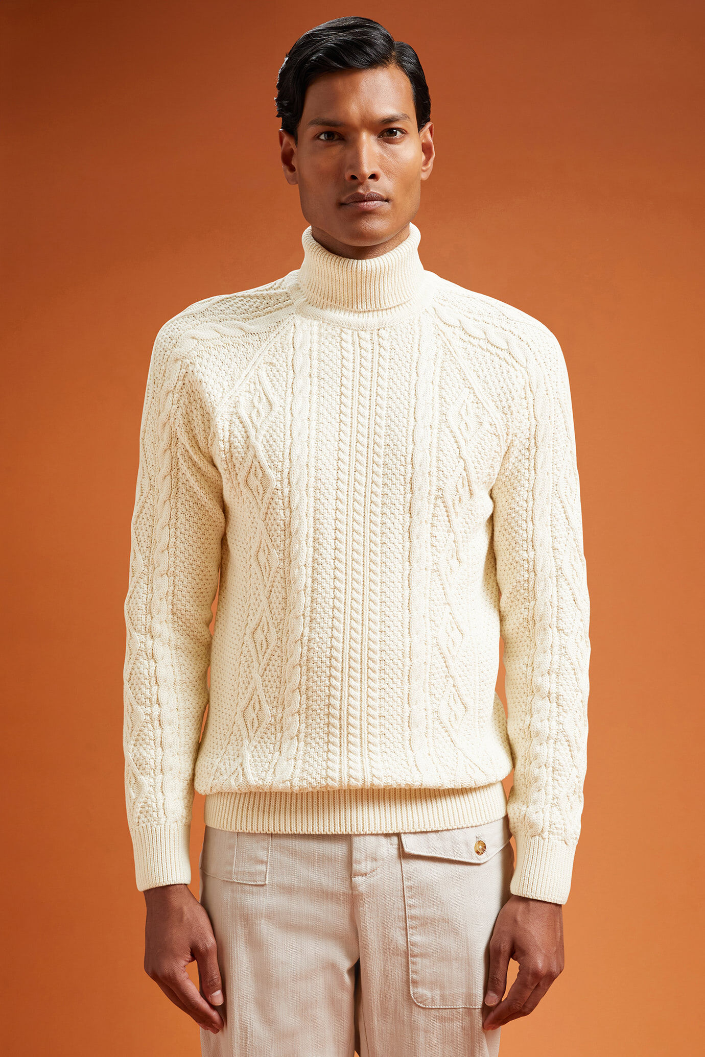 Doppelganger - Maglia uomo collo alto 100% cotone lavorazione intrecciata regular fit