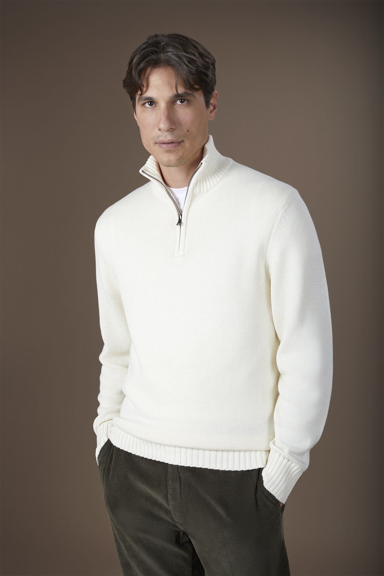 Doppelganger - Maglia uomo collo alto con zip in costa inglese regular fit