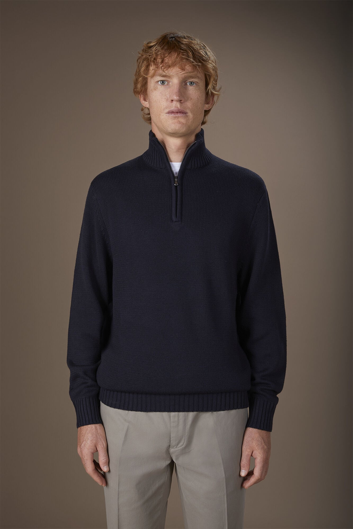 Doppelganger - Maglia uomo collo alto con zip in costa inglese regular fit