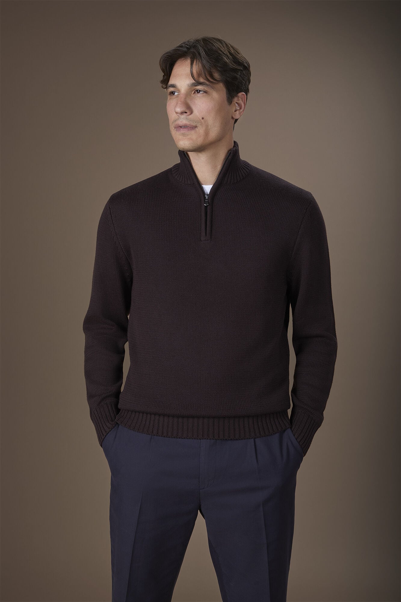 Doppelganger - Maglia uomo collo alto con zip in costa inglese regular fit