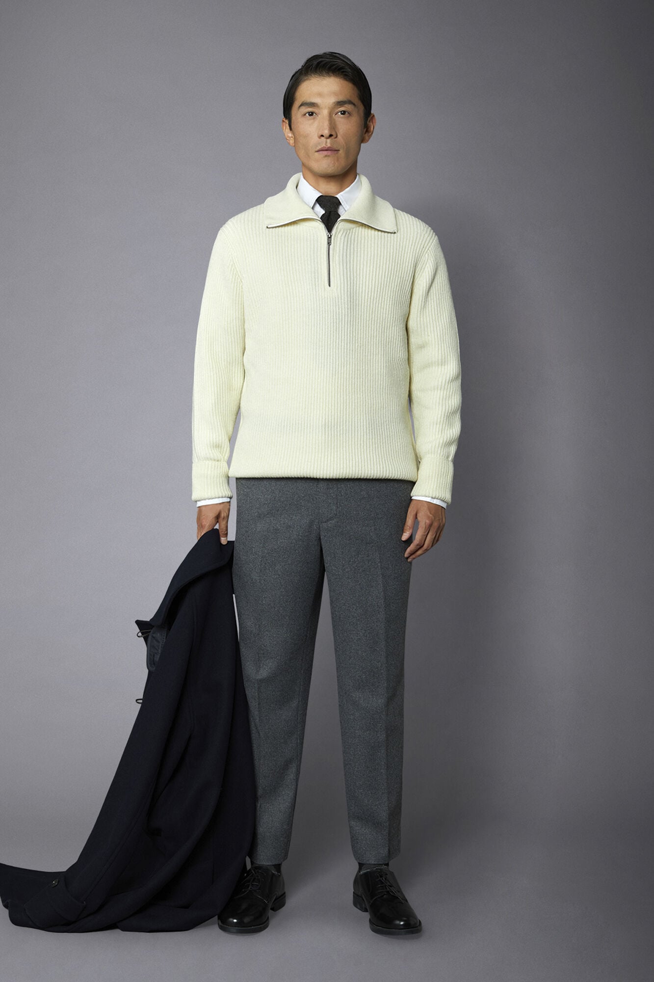 Doppelganger - Maglia uomo con collo a zip misto lana con lavorazione a costa inglese regular fit