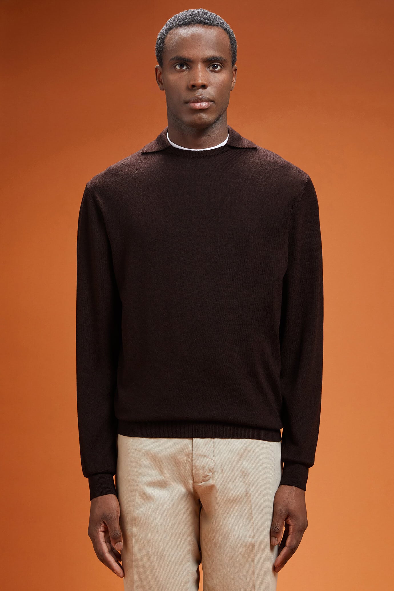 Doppelganger - Maglia uomo girocollo con collo polo 100% lana merino extrafine regular fit
