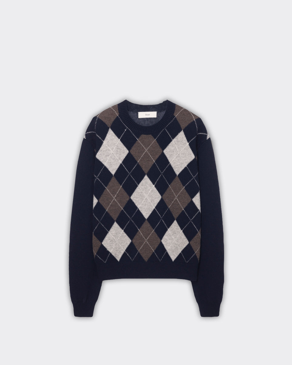 Dunst Knit Crewneck Argyle Blu