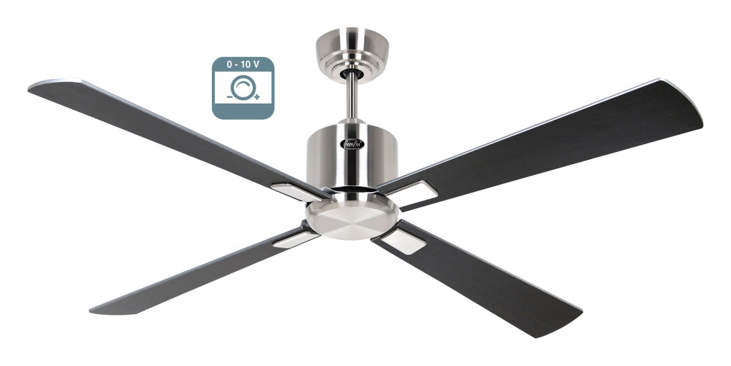 ECO NEO III 132, Ventilatore senza Luce Corpo Acciaio Spazzolato, Colore Pale: Wenge e Grigio, Corpo: Cromo Spazzolato