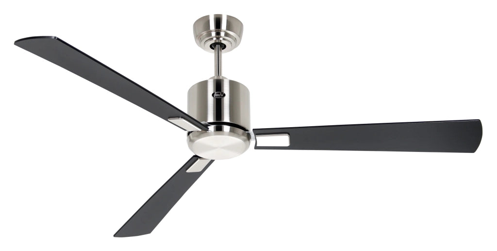 ECO NEO III 132, Ventilatore senza Luce Corpo Acciaio Spazzolato, Corpo: Cromo Spazzolato, Colore Pale: Teak e Nero