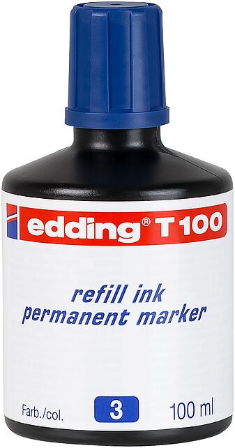 Edding T100 Flacone di ricarica per pennarello indelebile - Capacità 100 ml - Colore blu