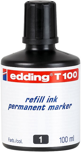 Edding T100 Flacone di ricarica per pennarello indelebile - Capacità 100 ml - Colore nero