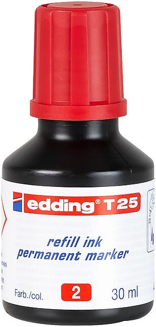 Edding T25 Flacone di ricarica per pennarello indelebile - Capacità 30 ml - Colore rosso Edding T25 Flacone di ricarica per pennarello indelebile - Capacità 30 ml - Colore rosso
