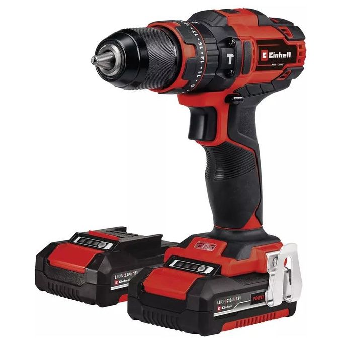 Einhell TE-CD 18-40 Power X-Change Trapano a Percussione 18V 40 Nm 2 velocita' 21 impostazioni coppia 2x2Ah Li-Ion colore Nero Rosso