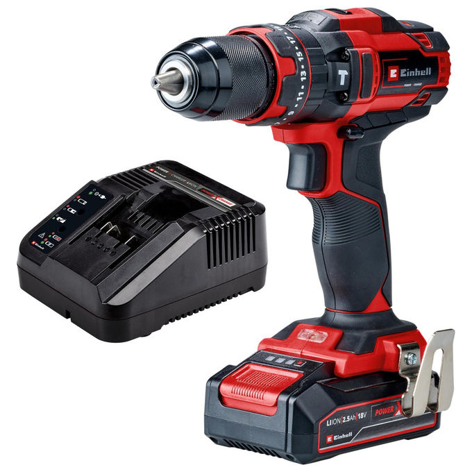 Einhell TE-CD 18-44 LI-I Power X-Change Trapano Avvitatore a Percussione 18V 2,5Ah 44Nm 2 velocita' colore Nero Rosso