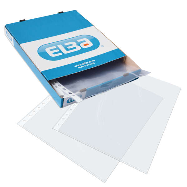 Elba Confezione da 100 buste in PP multiforate extra da 105 micron - Formato foglio - Finitura cristallo - Trasparente Elba Confezione da 100 buste in PP multiforate extra da 105 micron - Formato foglio - Finitura cristallo - Trasparente