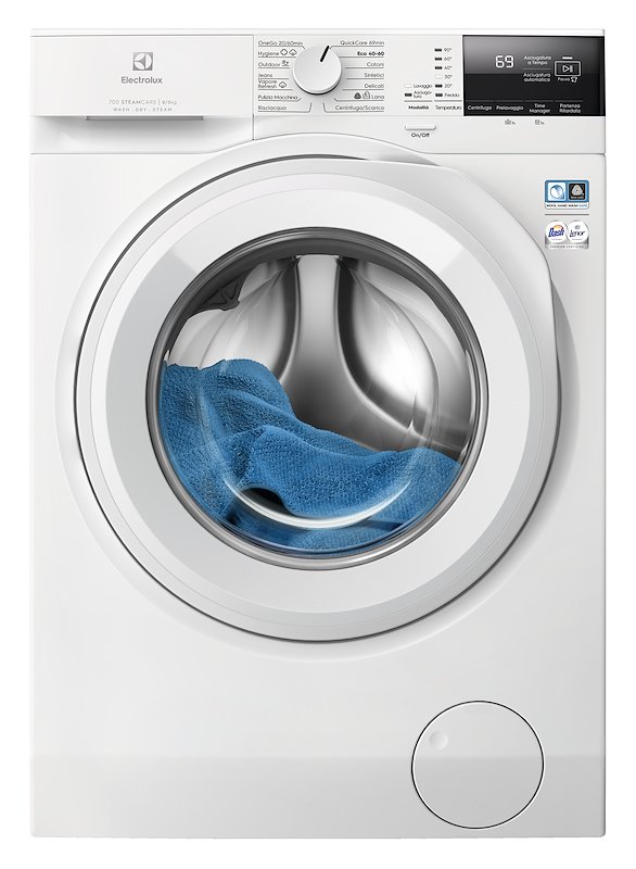 ELECTROLUX EW7W285W LAVASCIUGA, Caricamento frontale, capacità lavaggio 8 kg, asciugatura 5 14 programmi, Profondità 57,6 cm, Giri 1400 rpm, Bianco, Classe D