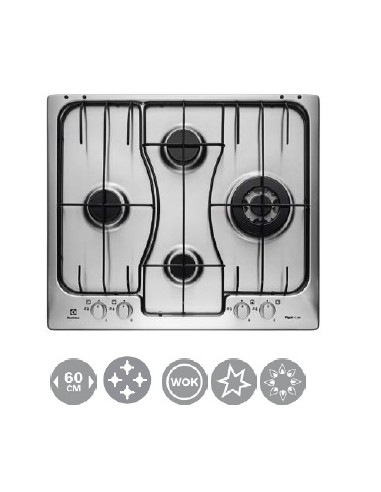 Electrolux - Rgg6243lox Nero, Acciaio Inossidabile Da Incasso Gas 4 Fornello(i)