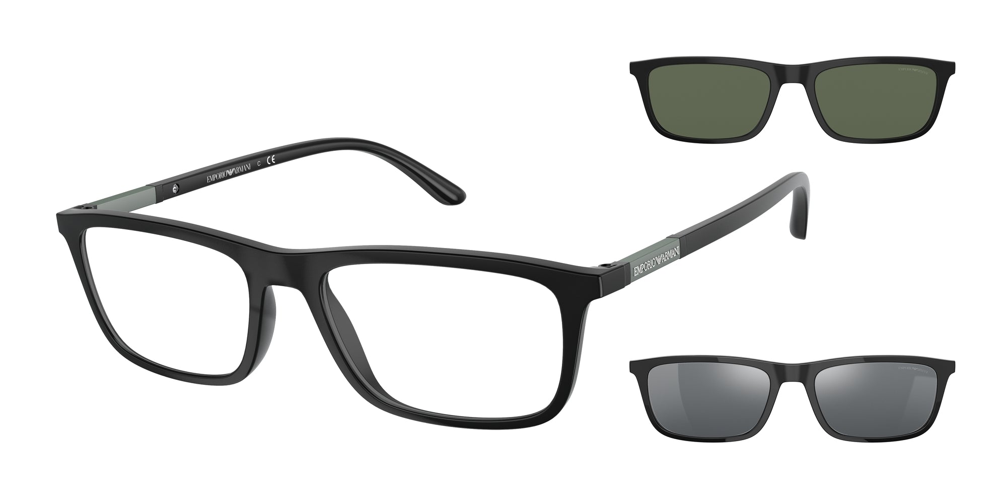 Emporio Armani Uomo Emporio Armani EA4160 50421W Occhiali da sole Iniettato Nero Trasparente Squadrata Normale Clip-on