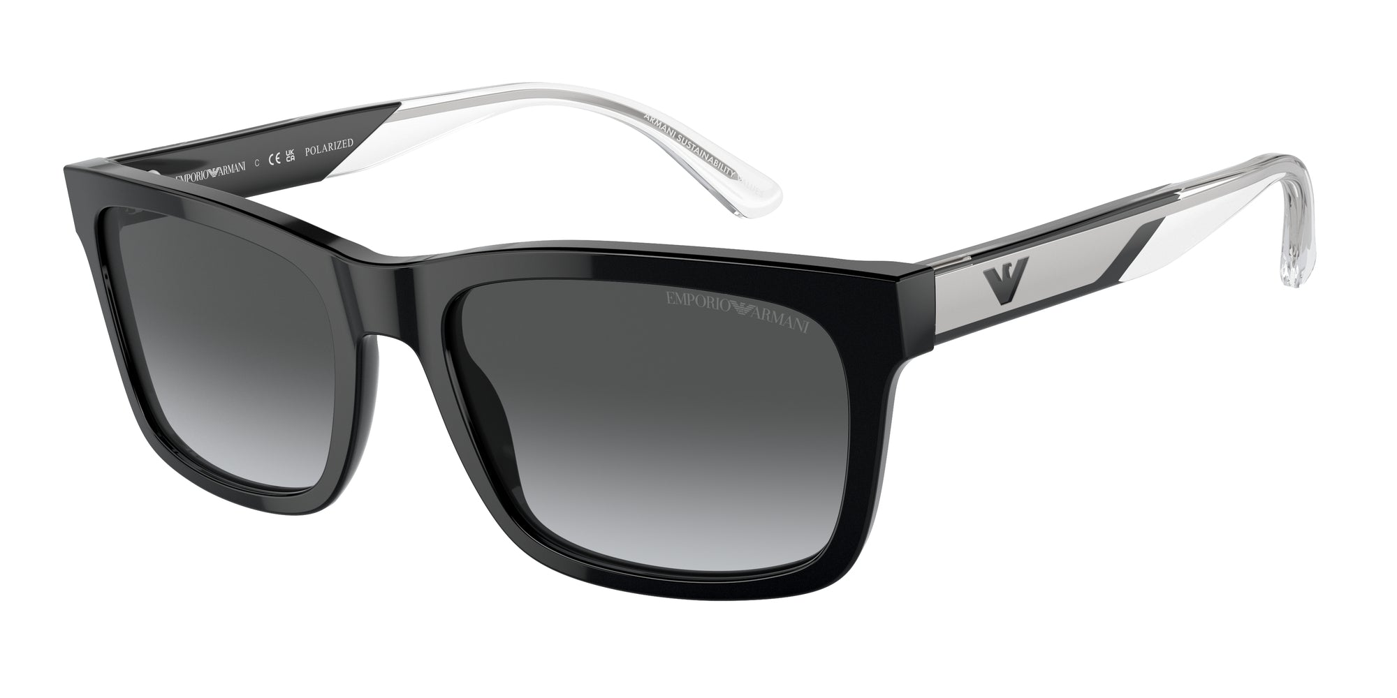 Emporio Armani Uomo Emporio Armani EA4224 5017T3 Occhiali da sole Acetato Nero Grigio Squadrata Polarizzata Sfumato