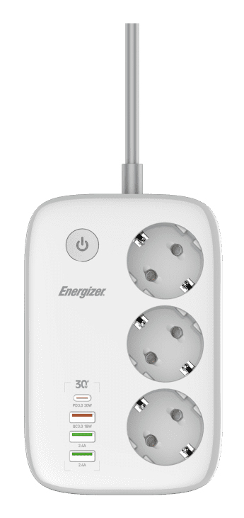 Energizer EPB2500W02EU prolunghe e multiple 2 m 3 presa(e) AC Interno Bianco