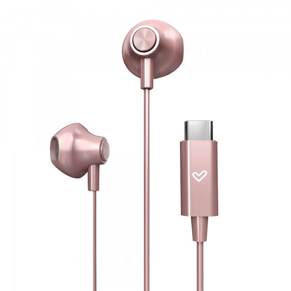 Energy Sistem Auriculares de Boton - Sonido HD - Conexion Tipo C - Microfono Integrado - Control de Reproduccion - Cable 120 cm - Packaging Reciclado - Color Rosa