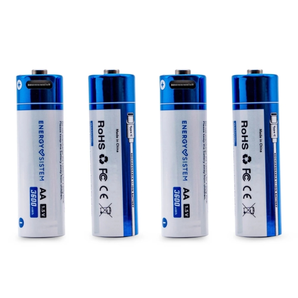 Energy Sistem Charge Pro C Confezione da 4 batterie ricaricabili USB-C - 3405mWh - 2270mAh - AA - 25V - Ricarica tramite USB-C
