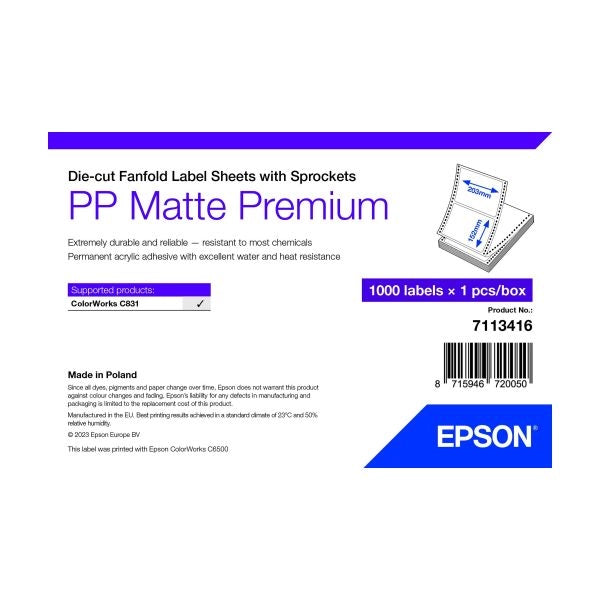 Epson 7113416 etichetta per stampante bianco etichetta per stampante autoadesiva Epson 7113416 etichetta per stampante bianco etichetta per stampante autoadesiva