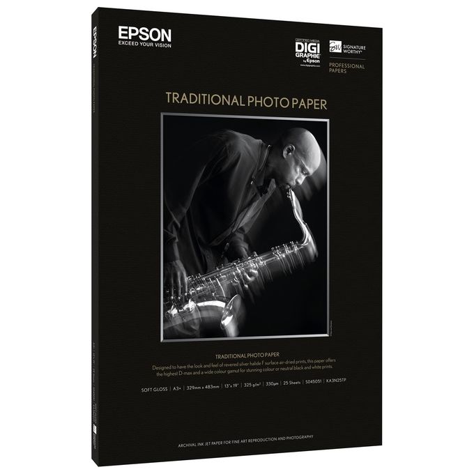 Epson C13S045051 Traditional Photo Paper Carta Fotografica A3+ 330 g-m² 25 fogli colore Bianco