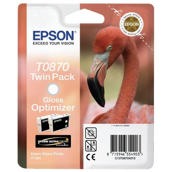 Epson C13T08704010 Fenicottero Cartuccia Gloss Optimizer Twin Pack Stylus Photo R1900 colore Trasparente