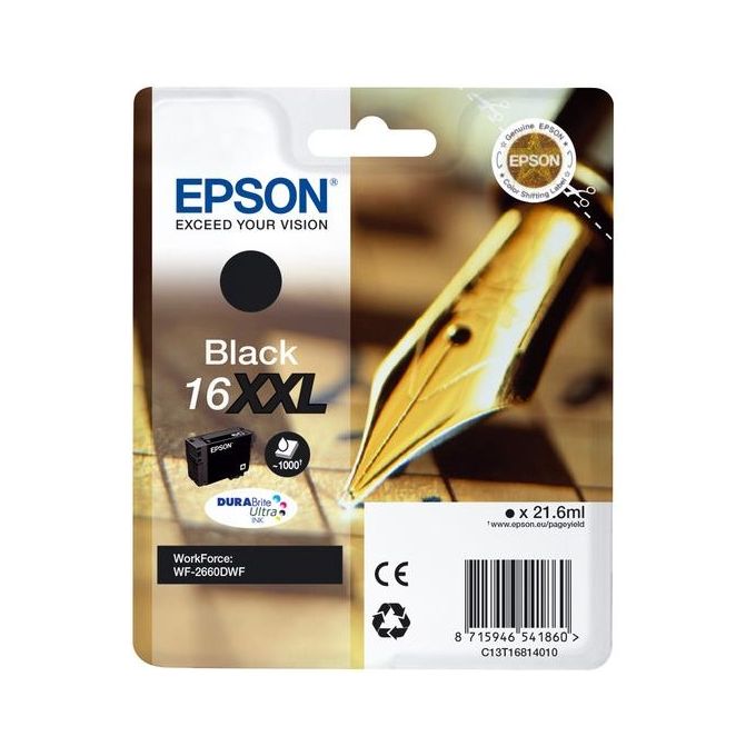 Epson C13T16814020 16XXL DURABrite Ultra Cartuccia Inchiostro Pigmento Alta Capacita' colore Nero Epson C13T16814020 16XXL DURABrite Ultra Cartuccia Inchiostro Pigmento Alta Capacita' colore Nero