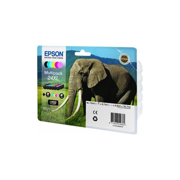 Epson C13T24384010 Serie Elefante Multipack 6 Cartucce Inchiostro XL Claria Photo HD Nero Ciano Magenta Giallo Epson C13T24384010 Serie Elefante Multipack 6 Cartucce Inchiostro XL Claria Photo HD Nero Ciano Magenta Giallo