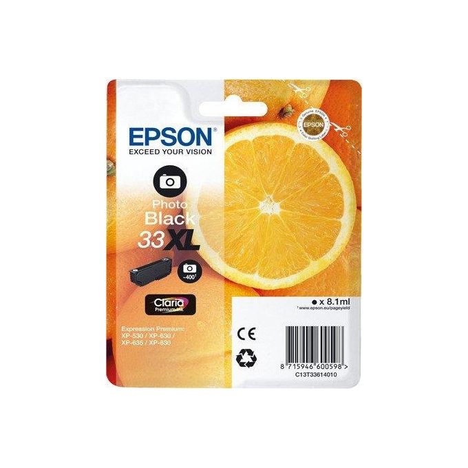 Epson C13T33614020 Claria Premium Cartuccia Nero Foto 8,1 ml Resa 400 pagine colore Nero Fotografico Epson C13T33614020 Claria Premium Cartuccia Nero Foto 8,1 ml Resa 400 pagine colore Nero Fotografico