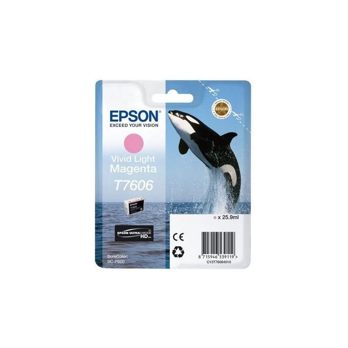 Epson C13T76064N10 T7606 Cartuccia d'Inchiostro Originale Inkjet 25,9 ml per SureColor SC-P600 colore Magenta Chiaro Epson C13T76064N10 T7606 Cartuccia d'Inchiostro Originale Inkjet 25,9 ml per SureColor SC-P600 colore Magenta Chiaro