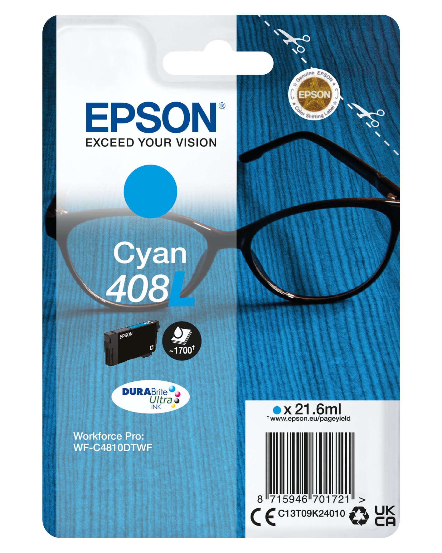 Epson Cartuccia Ciano 408L Durabrite Ultra Ink