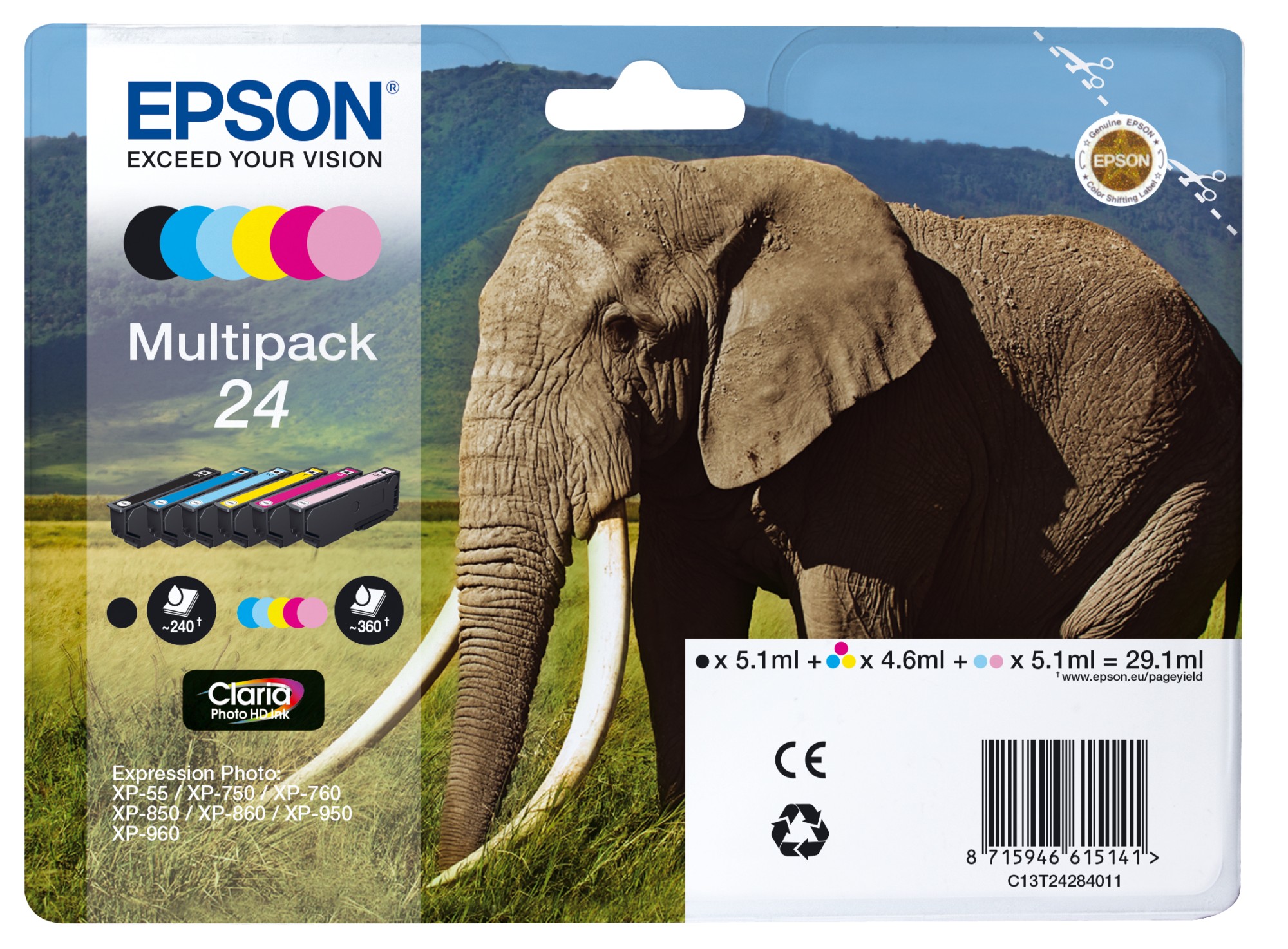 Epson Elephant Multipack 6 colori 24 inchiostri Claria Photo HD